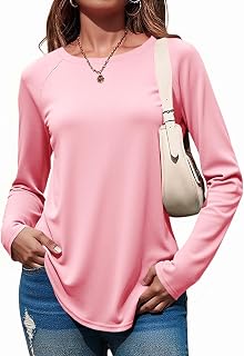 Tankaneo Women Shirts Long Sleeve Round Neck Basic Loose Fit Tunic Top Casual Curved Hem 2025 Dresses Clothes
