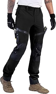 Ellobird Construction Work Pants for Men Cargo 4 Way Stretch Relaxed Fit Water Repellent Double Knee Work Utility