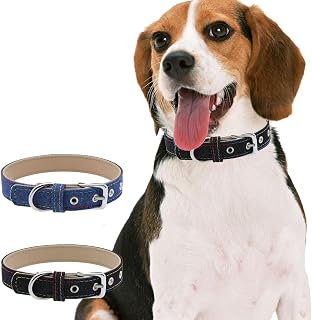 Dog Collar for Small Medium Dogs, Durable Soft Denim Collar for Girls and Boys, Adjustable Puppy Collar for Running and Playing