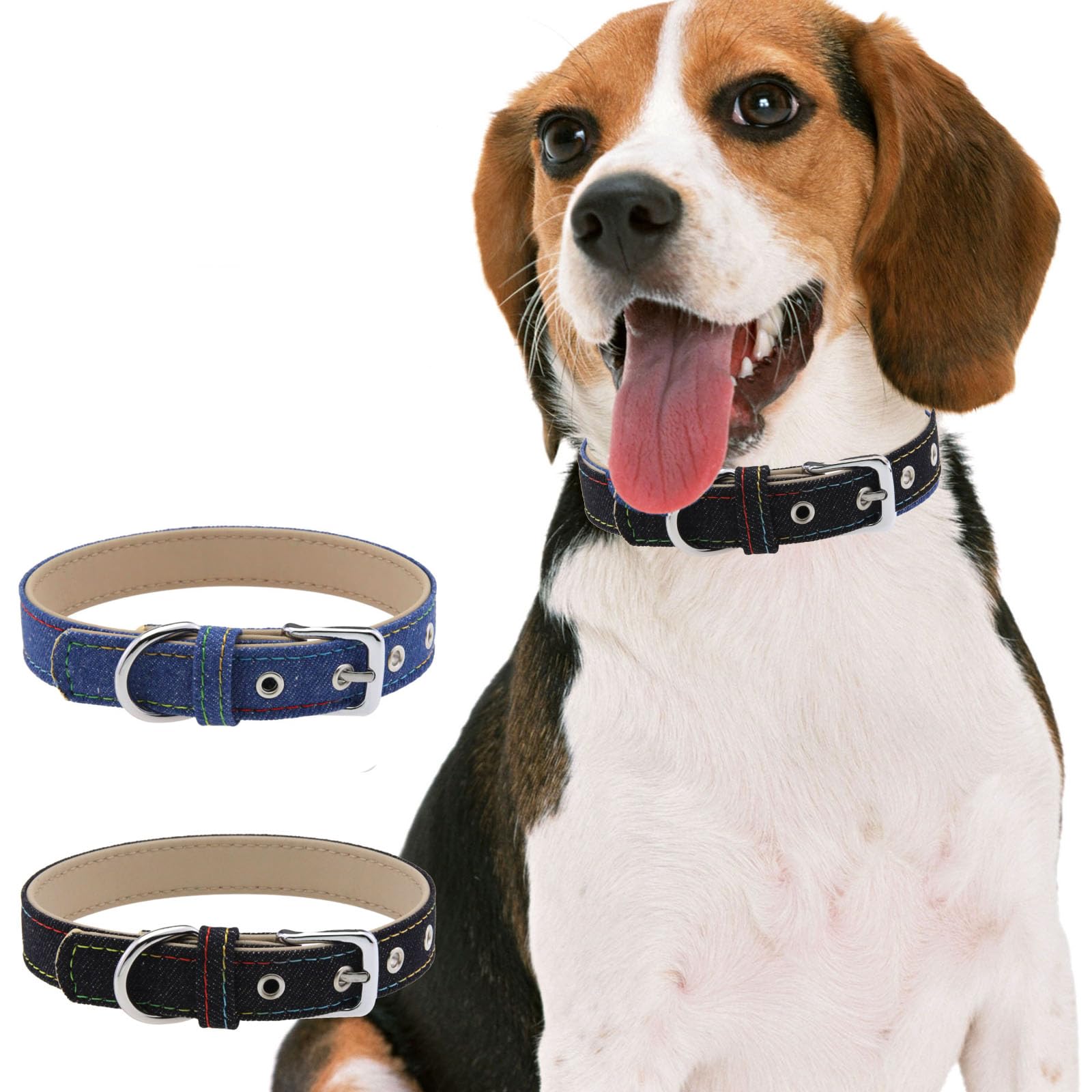 Dog Collar for Small Medium Dogs, Durable Soft Denim Collar for Girls and Boys, 
