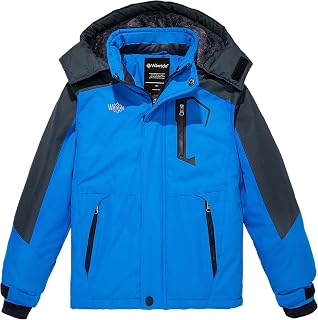 Wantdo Boys' Mountain Ski Jacket Warm Winter Fleece Coats Waterproof Breathable Jacket Outdoor Hooded Windbreaker Jackets