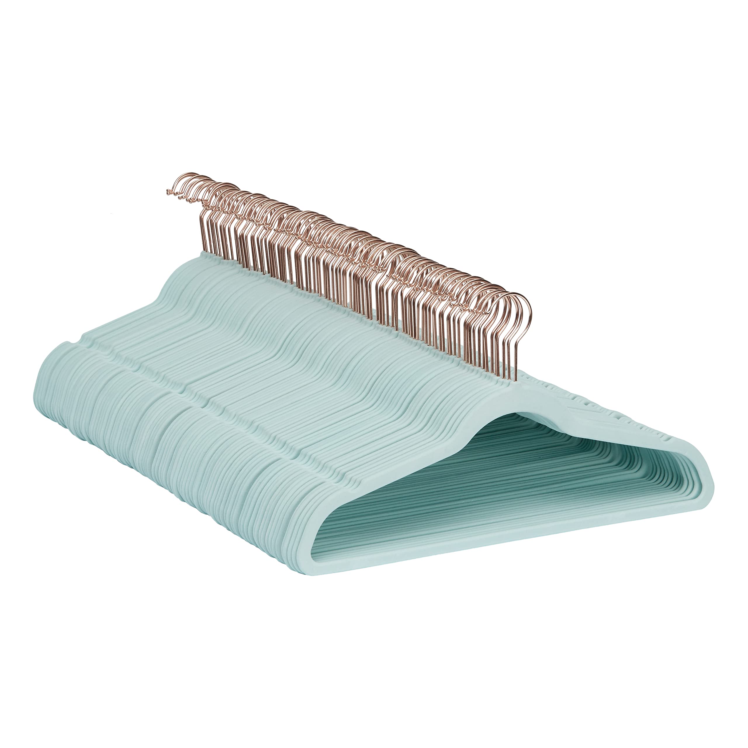 Amazon Basics Velvet Non-Slip Hangers Mint Green/Rose Gold, 100 Count
