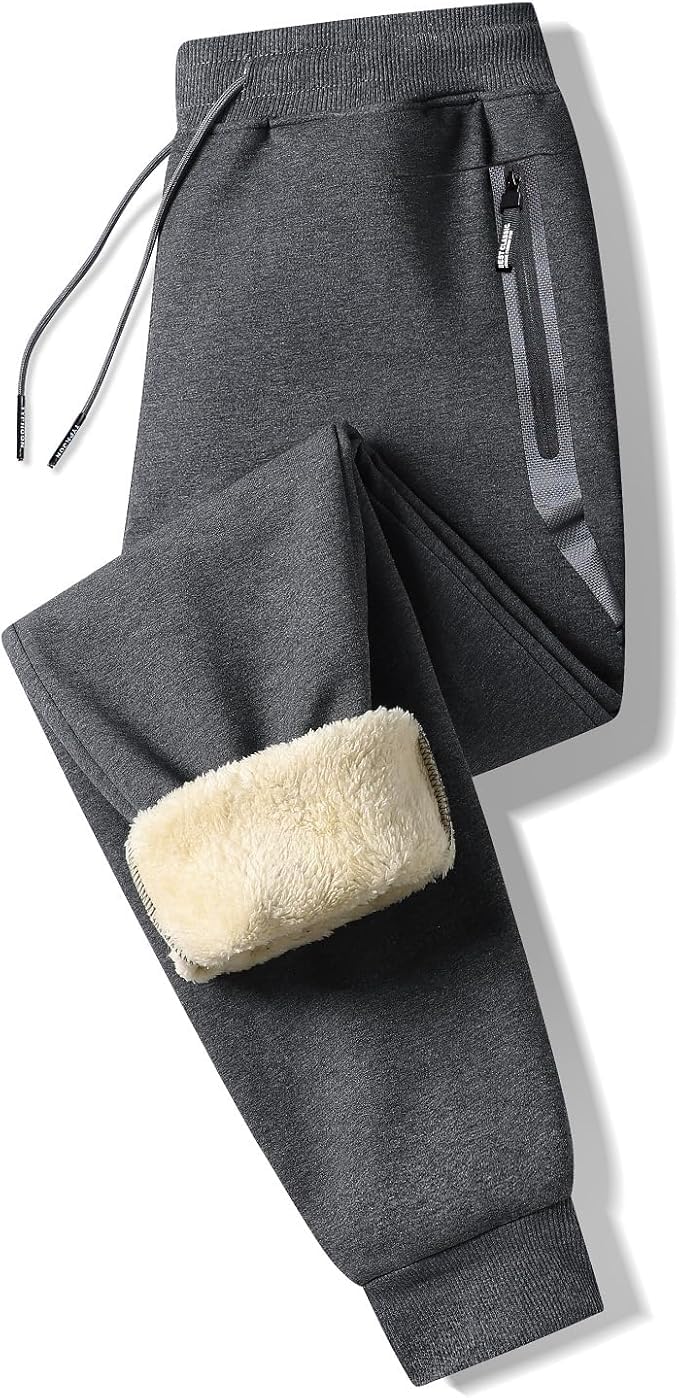 Tansozer Mens Sweatpants Sherpa Fleece Lined Pants with Zipper Pockets
