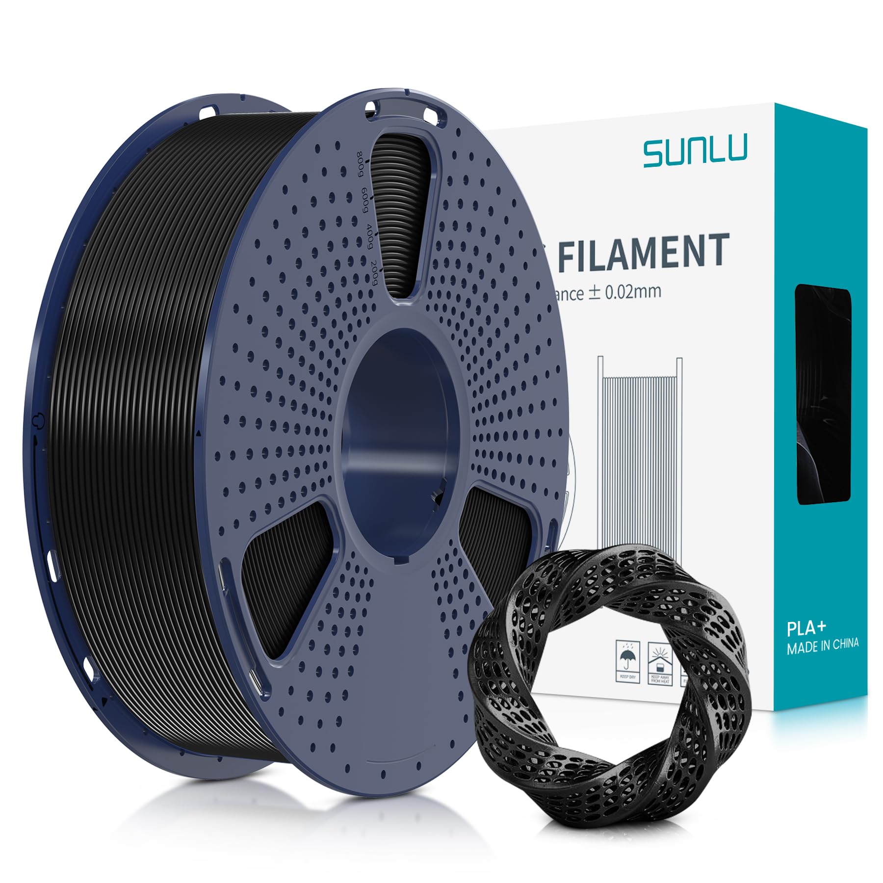 SUNLU PLA+ Filament 1.75mm, PLA Plus 3D Drucker Filament Schwarz, 1KG Spule | St