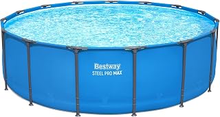 Bestway Steel Pro MAX 15’ x 48 Above Ground Swimming Pool, Pool Only, Blue | Round Durable Metal Frame Pool, Outdoor Backyard Water Activity - Includes Puncture-Resistant Liner, No-Tool Setup