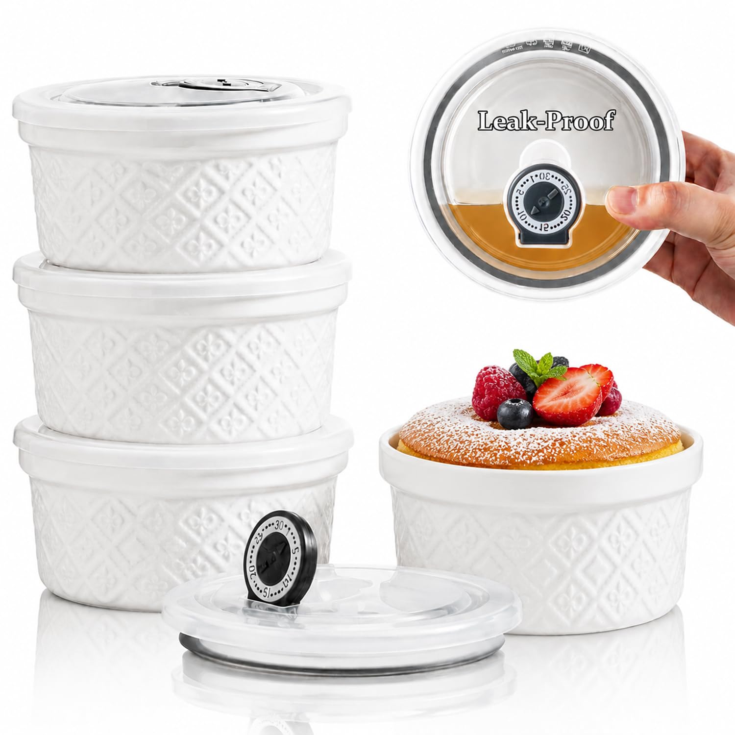 MISSYSSIM 16 oz Creme Brulee Ramekins Oven Safe, Small Souffle Ramekin with lid,