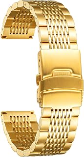 BINLUN Correa de reloj de repuesto unisex de acero inoxidable, 18 mm, 20 mm, 22 mm o 24 mm, malla metálica pulida con hebilla desplegable, plata, negro, dorado, azul u oro rosa