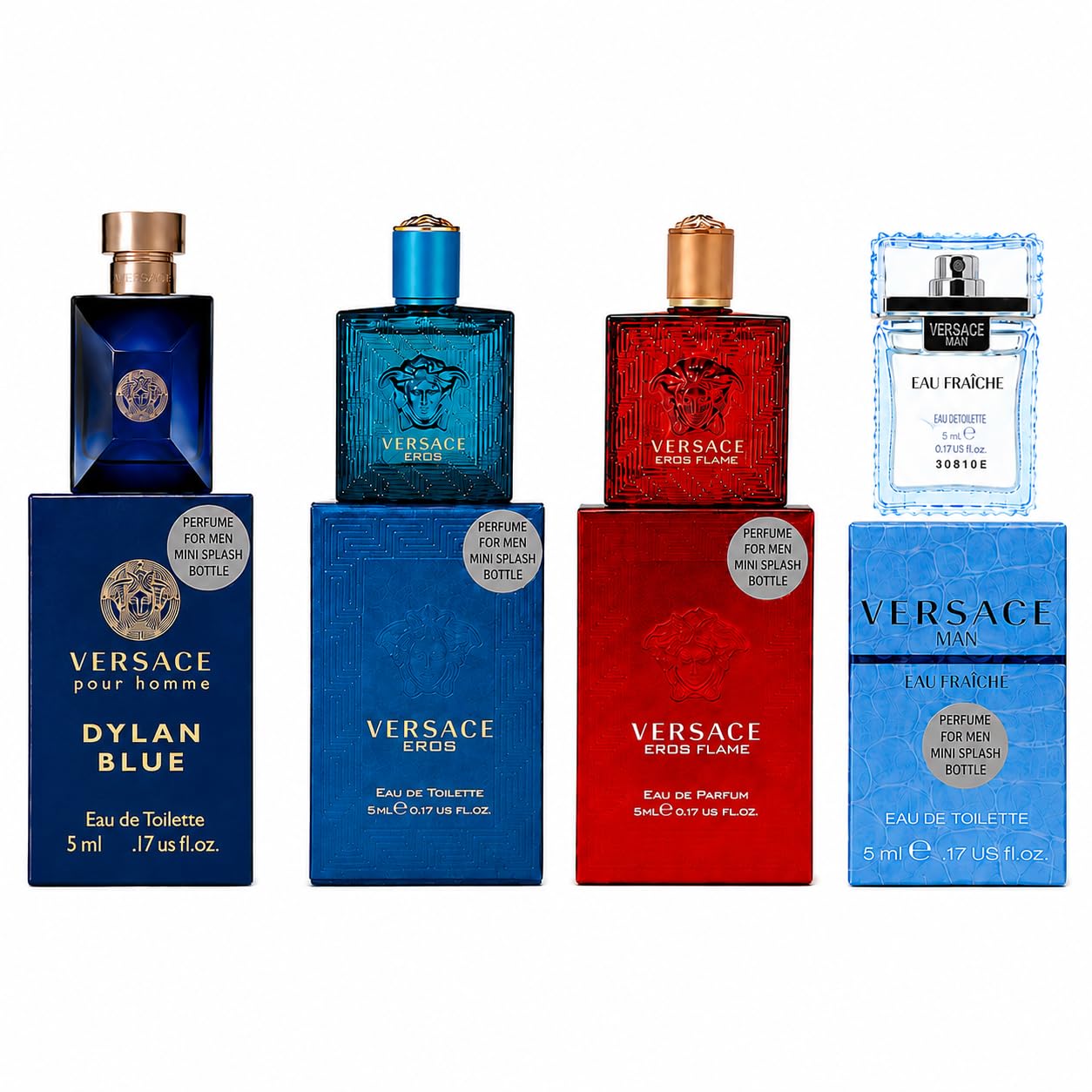 Versace 4 Piece Mini Gift Set for Men | Eau Fraiche &amp; Eros Flame, Travel Siz