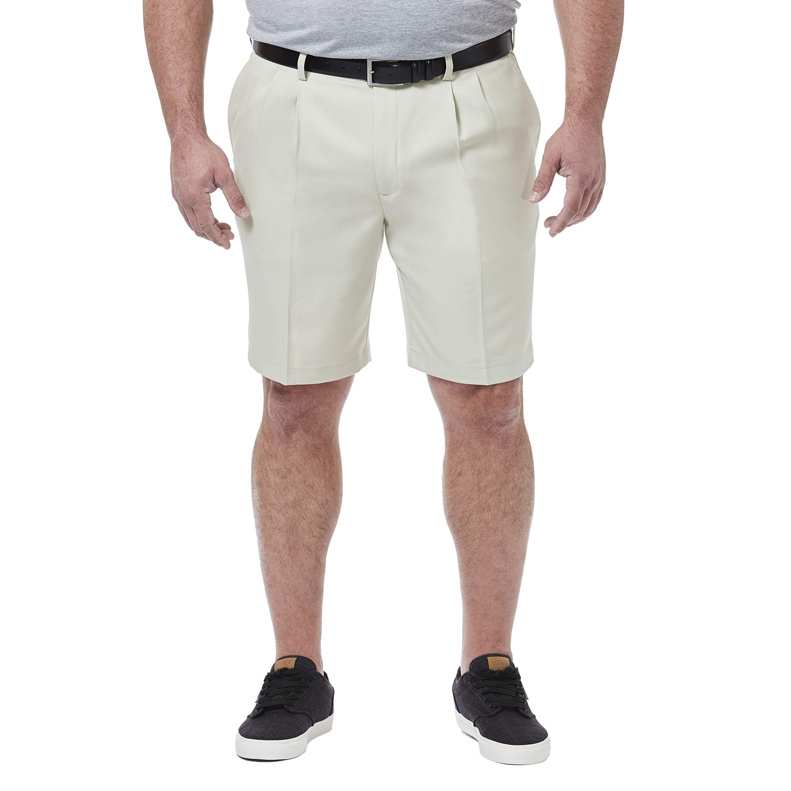 Haggar メンズ Cool 18 Pro ストレートフィット プリーツフロント 4方向ストレッチ 拡張可能ウエストショーツ ビッグ&トールサイズ