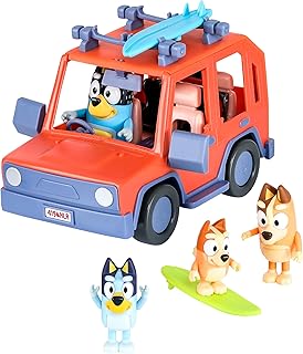 Bluey Heeler 4WD Family Toddler Toy Car, Pretend Play Toys, 4 Figures | Surfboards and sticker sheet, Bluey toy playset for kids ages 3+, Bluey and Bingo toys, Amazon exclusive