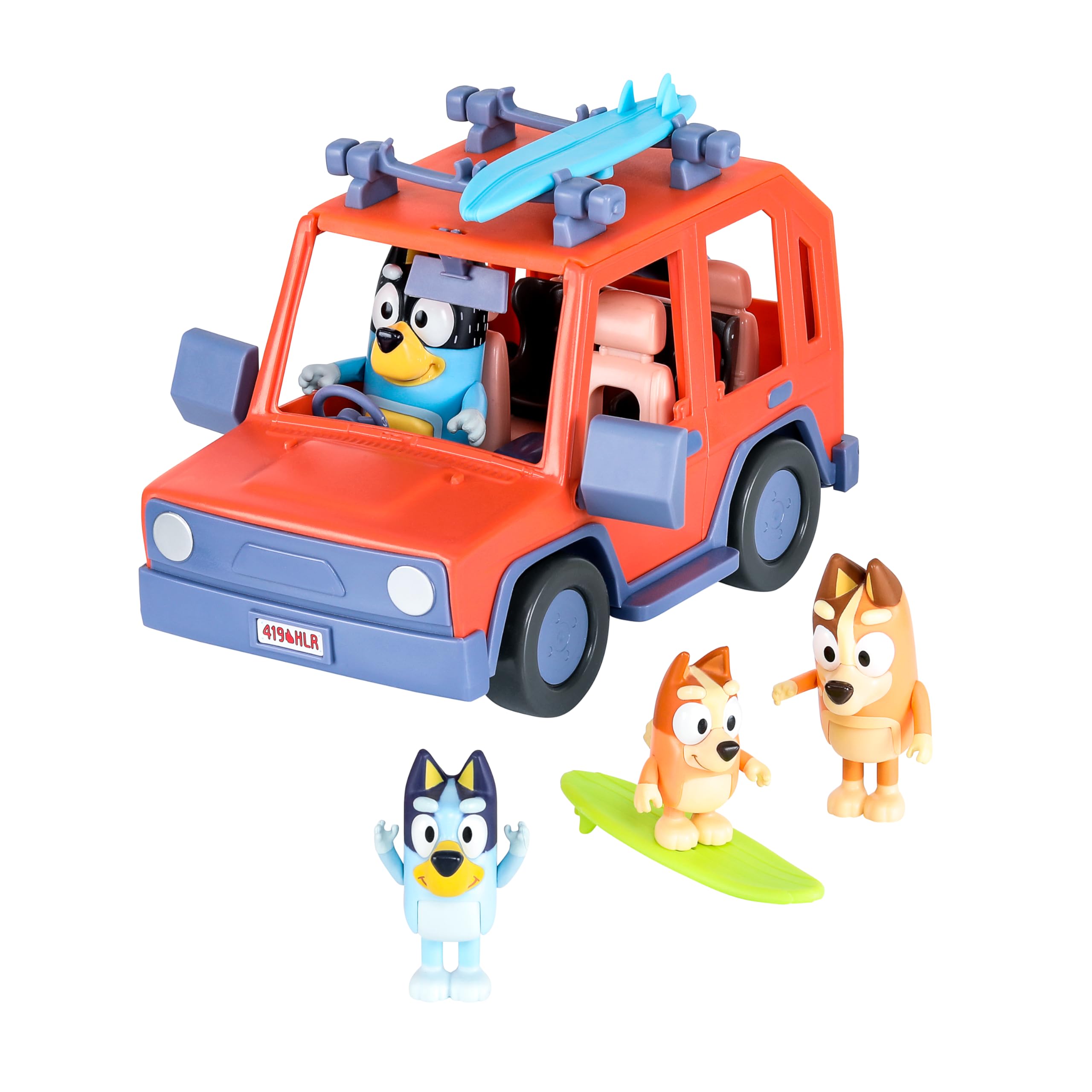 Bluey Heeler 4WD Family Toddler Toy Car, Pretend Play Toys, 4 Figures | Surfboar