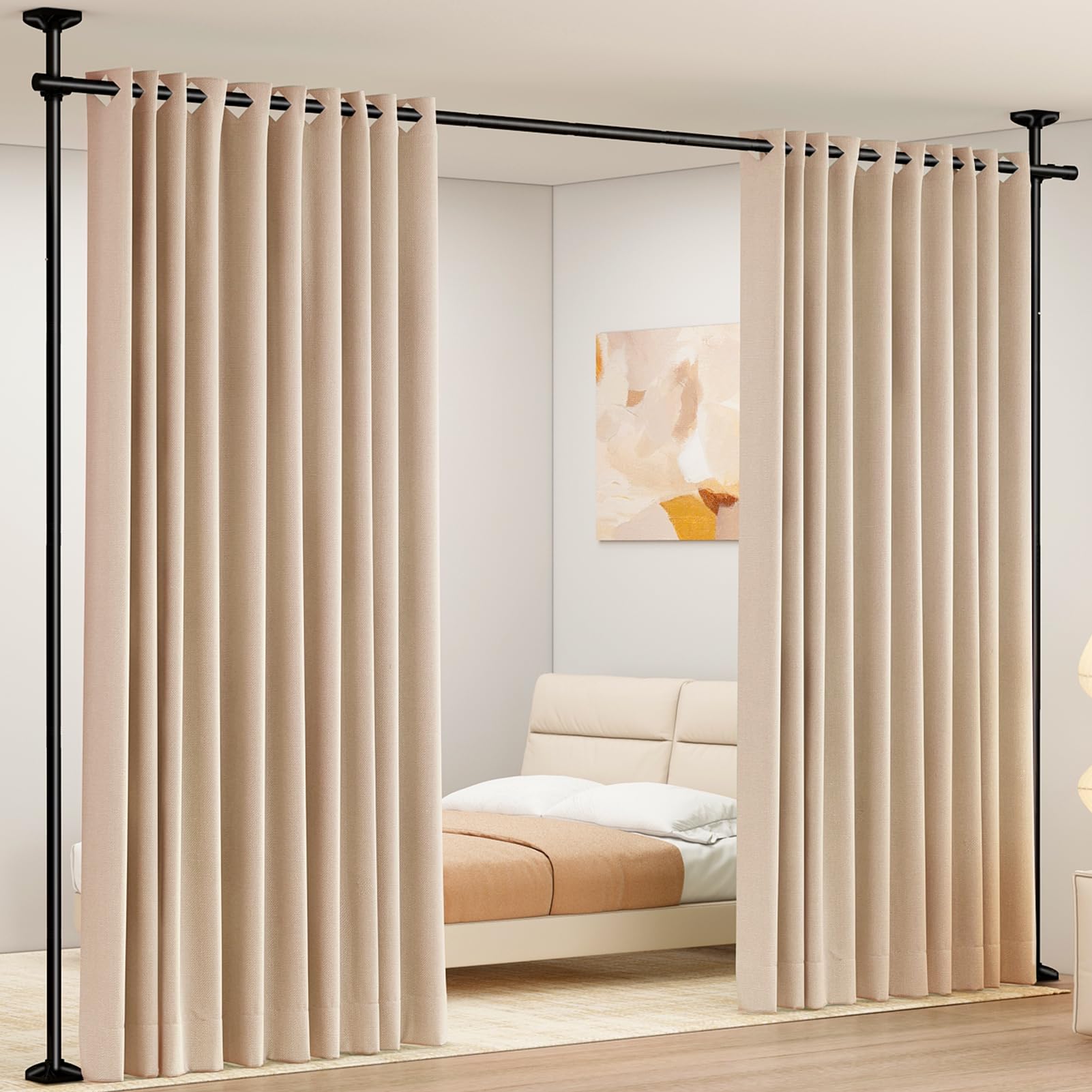 SUNALLY Room Divider Curtain Rod, No Drilling Room Separator for Space Partition