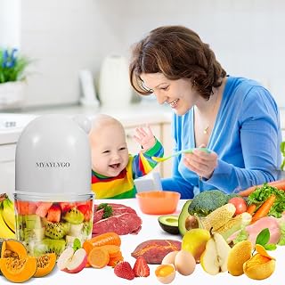 MYAYLYGO Baby Food Blender, Baby Food Maker &amp; Food Processor, Medium, White | Borosilicate Glass, BPA-Free, Easy to Use &amp; Clean, For Meat, Vegetables, Fruit, Homemade Purees, Baby Feeding Essentials