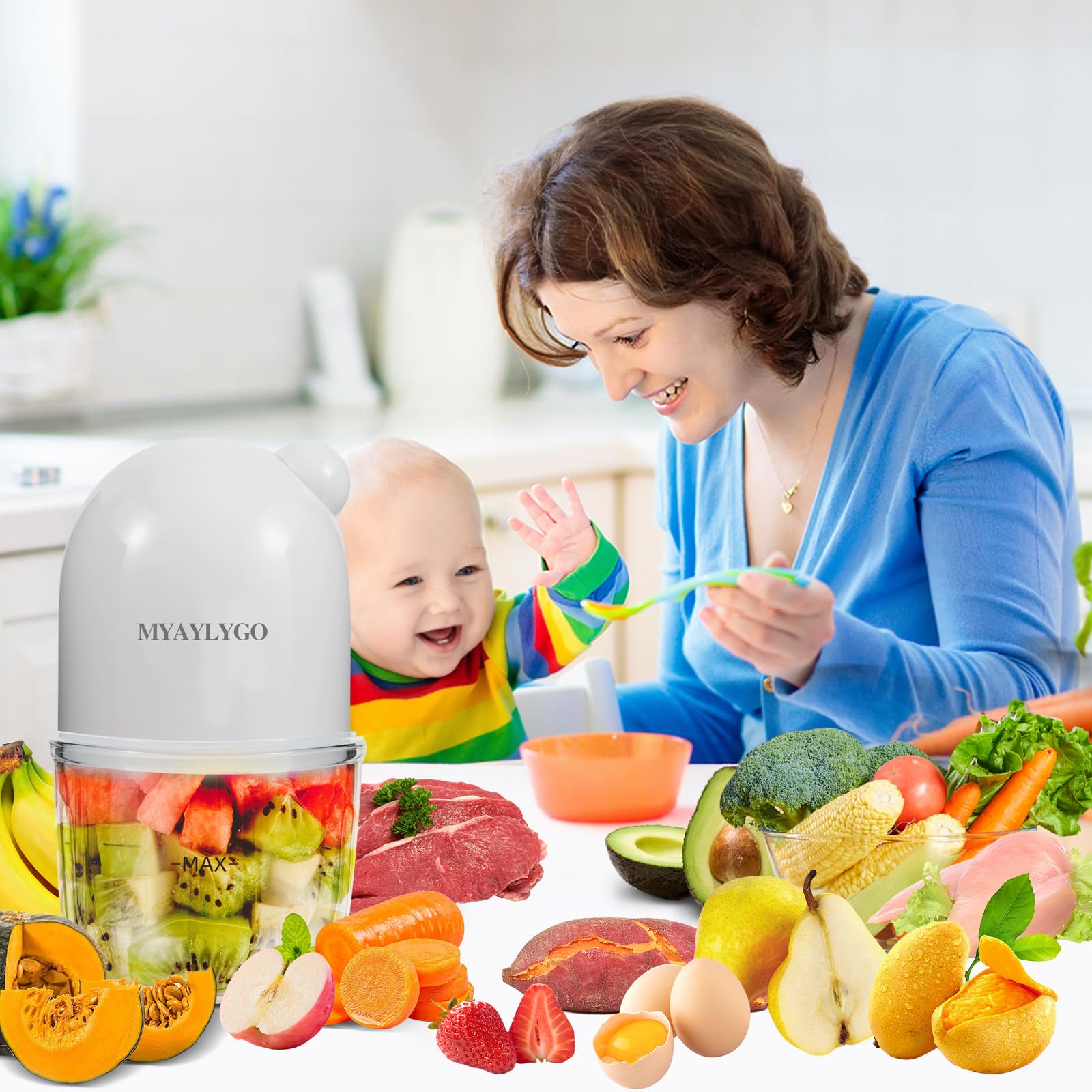 MYAYLYGO Baby Food Blender, Baby Food Maker &amp; Food Processor, Medium, White 