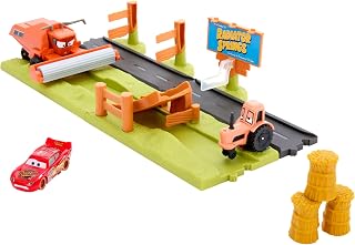 Mattel Disney and Pixar Cars Frank Escape & Stunt Race Playset​​​ | Includes 3 Toy Vehicles: Lightning McQueen, Frank Combine/Launcher & Tractor, 2 Ways to Play, HRX48