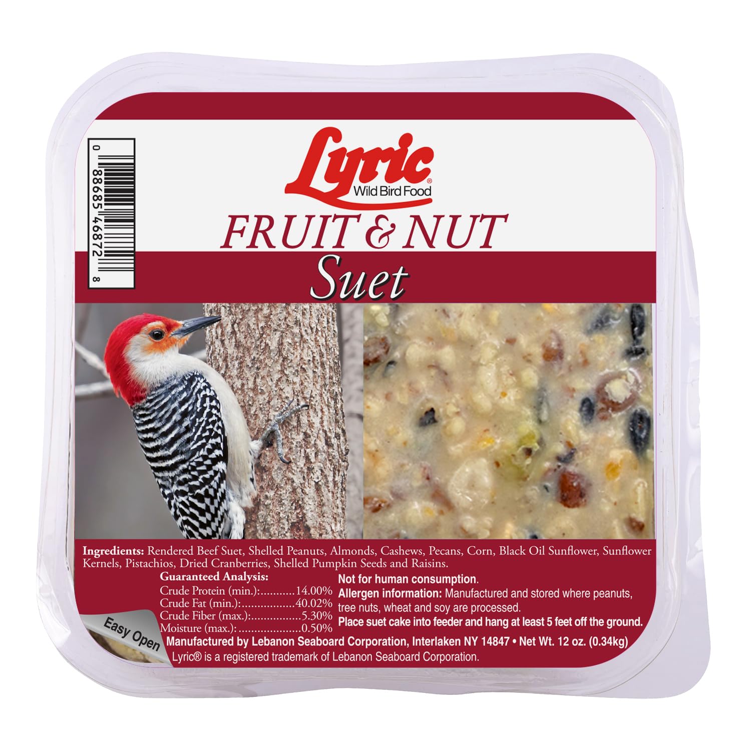 Lyric Fruit & Nut Wild Bird Seed Suet Cakes, 12 oz. (12 Pack) | All natural suet
