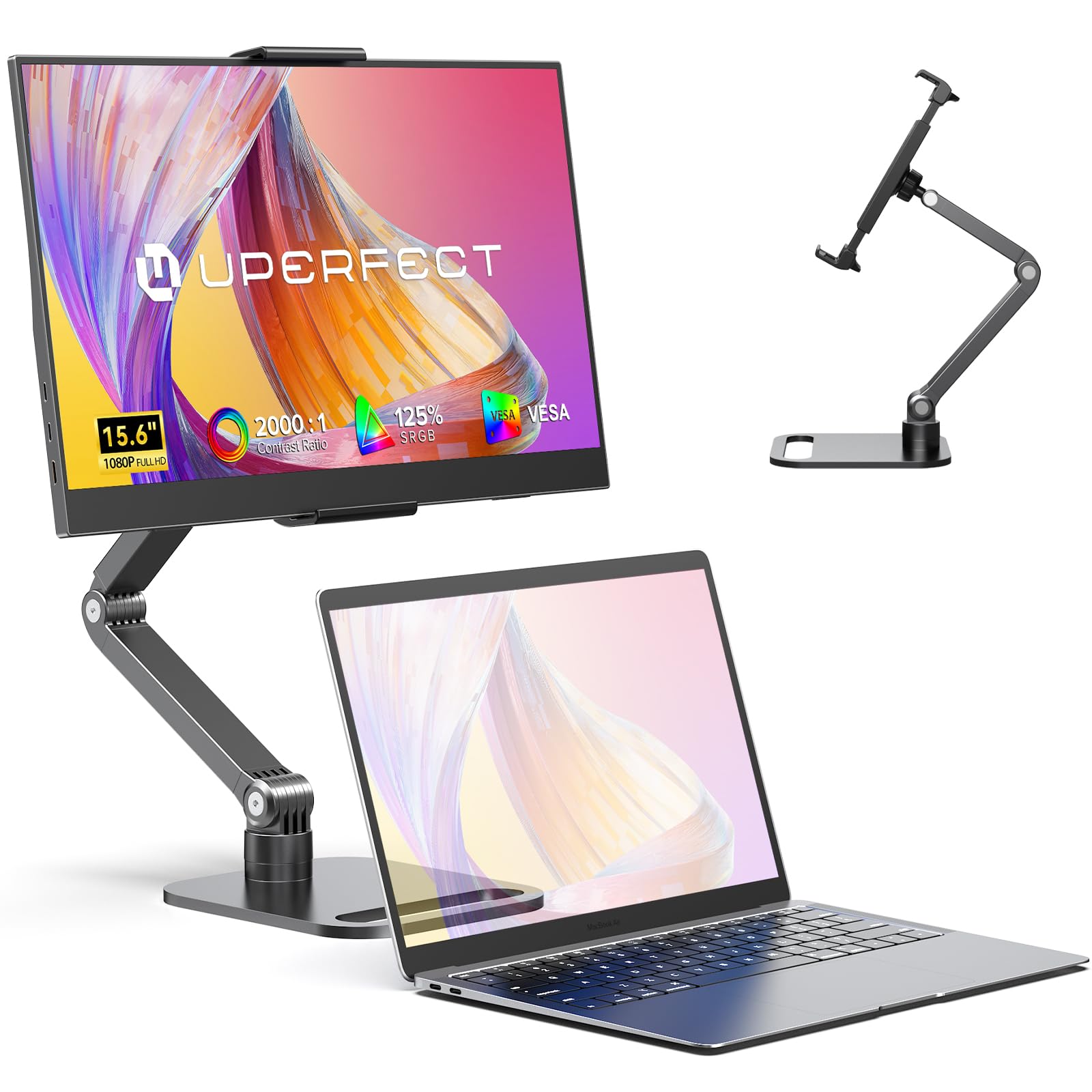 UPERFECT Portable Monitor 15.6" 125% sRGB Second Screen for Laptop, w/Stand | 20