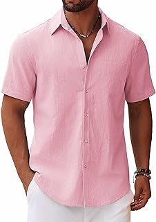 COOFANDY Men's Short Sleeve Button Down Shirt Cotton Summer Beach Wedding Shirt with Pocket