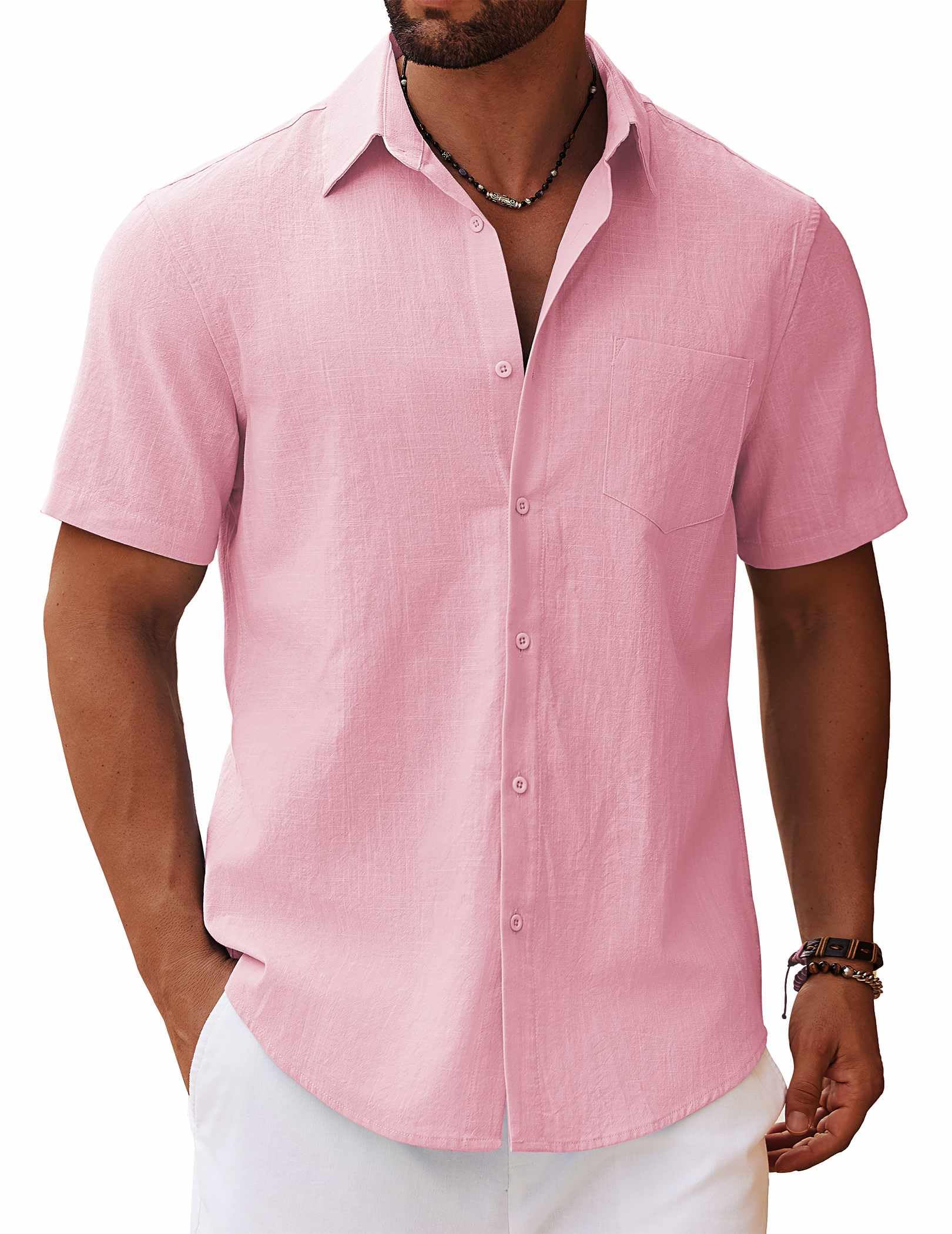 COOFANDY Men's Short Sleeve Button Down Shirt Cotton Summer Beach Wedding Shirt 