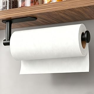 DEKAVA Paper Towel Holder Under Cabinet Wall Mount for Kitchen Paper Towel | Black towel rack, Self-Adhesive, Stainless Steel 13 inch, Kitchen essentials, Bathroom, Countertop