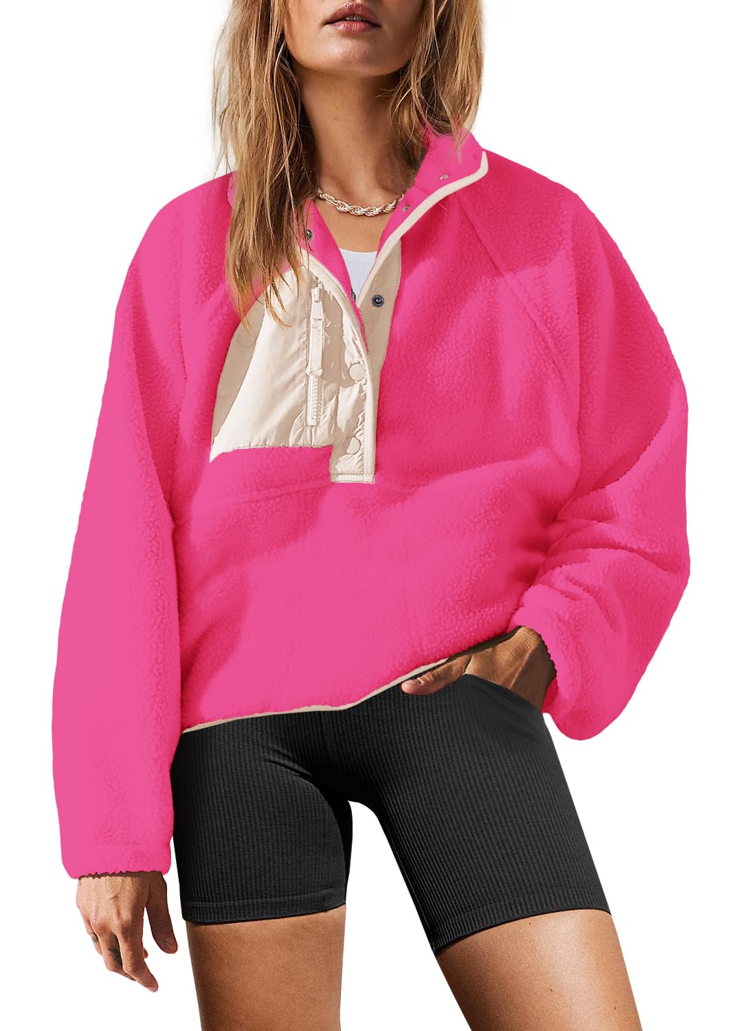 Yanekop Womens Fleece Pullover Jacket Sherpa Sweatshirt with Pockets