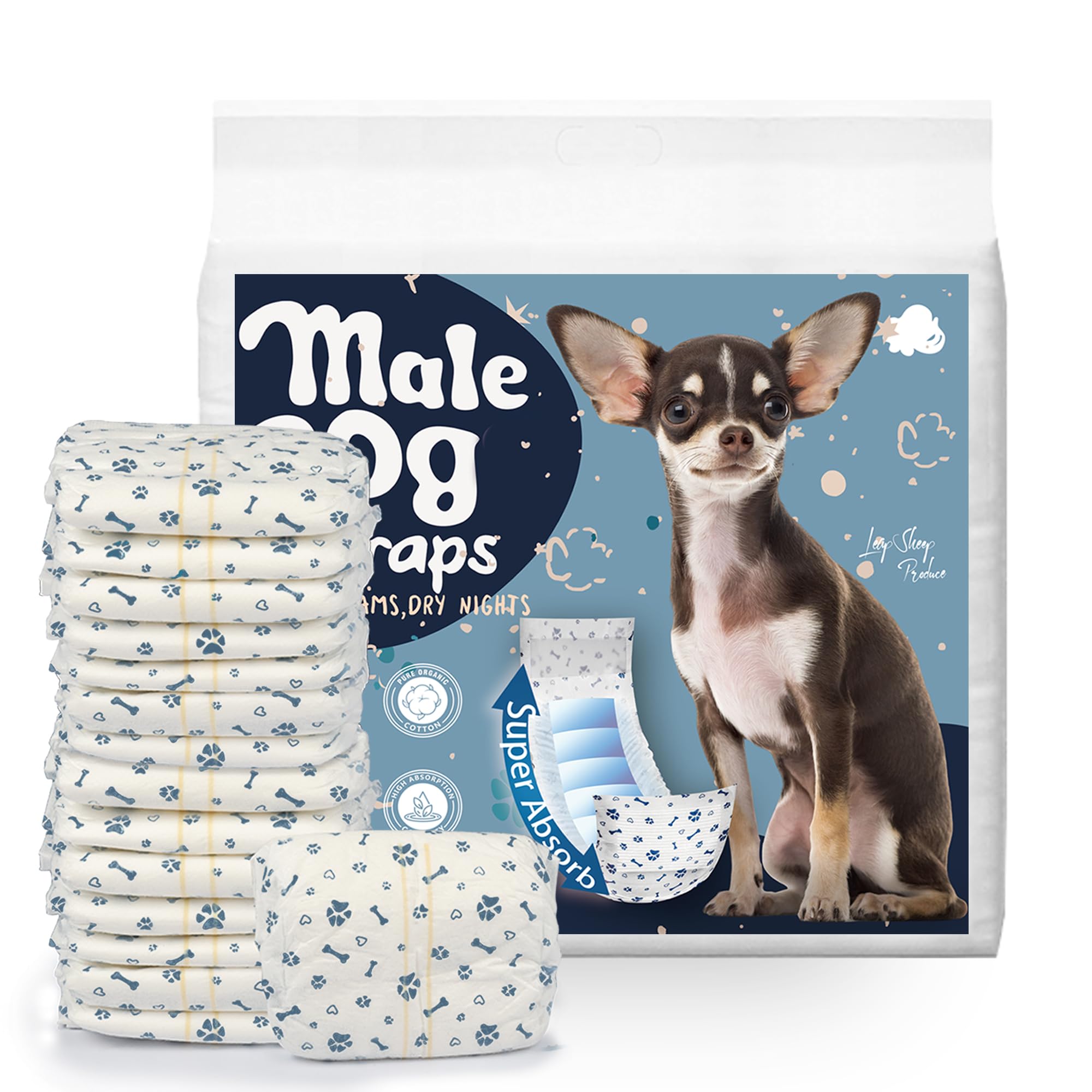 LeapSheep Dog Nappies Male, Super Absorbent Dog Diapers Disposable Dog Nappy Wra