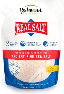 Redmond Real Salt - Sea Salt, Natural Unrefined Fine, 26 Oz Pouch (1 Pack) | Natural unrefined sea salt, gluten free fine salt perfect as table salt. Real seasalt with 60+ trace minerals, not just sal