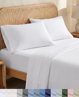 California Design Den King Size Sheets Set - Soft 100% Organic Cotton, Crisp Percale Sheets with Deep Pockets, Breathable and Durable Bedding Set - White