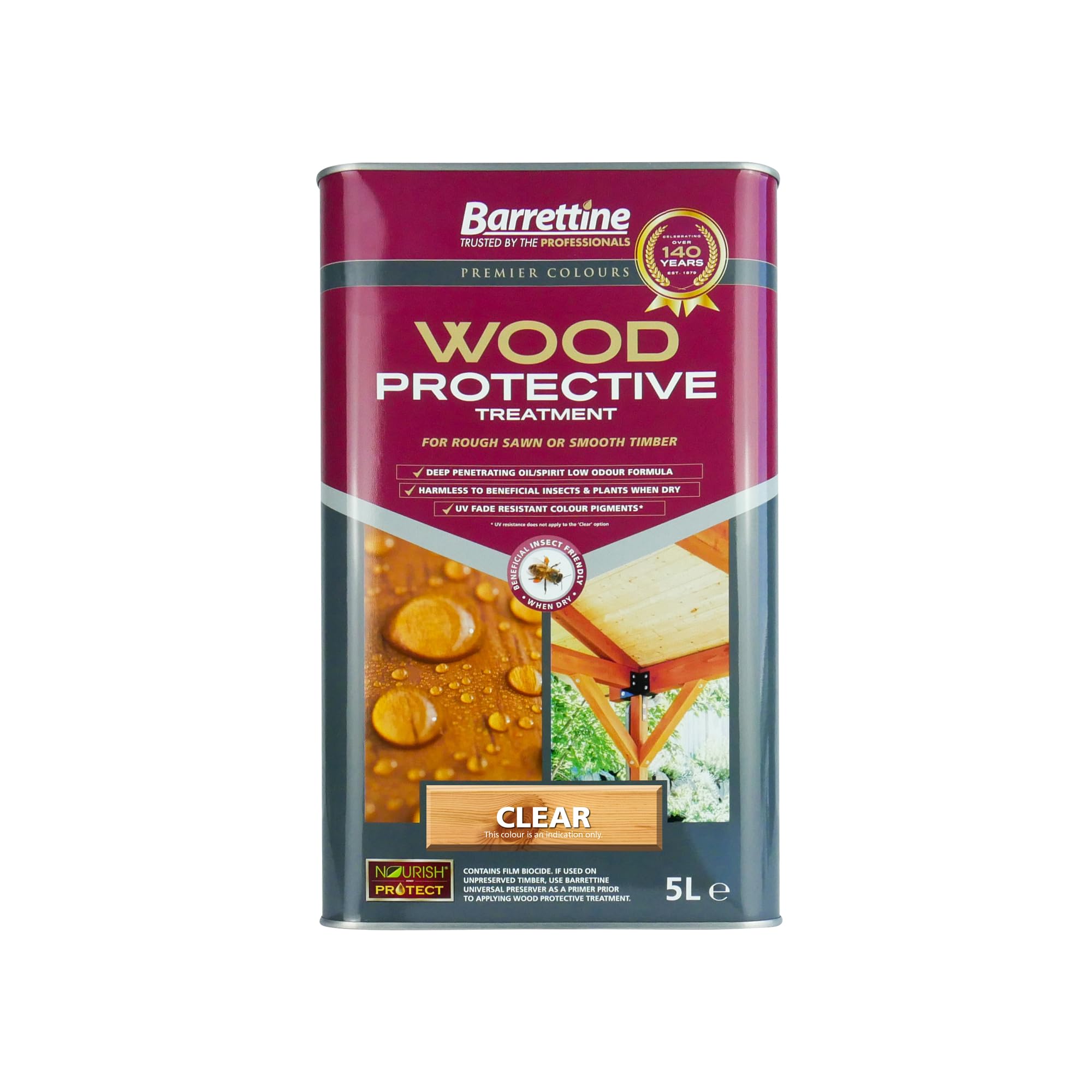 Barrettine Wood Protective Treatment (Clear, 5L) - Ideal Treatment for Outdoor T