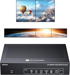 AV Access 4K@60Hz HDR10 HDMI Video Wall Controller 2x2 (4KVW14) | 1x2 2x1 1x3 3x1 1x4 4x1 TV Wall Controller for 4 TV Splicing Display, Support 4096x2160 Input & Output, Rotate 60&90 Degree