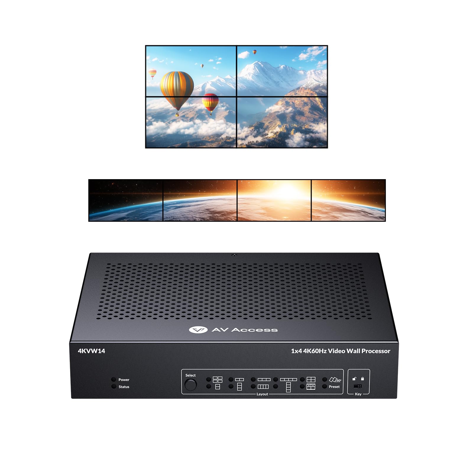 AV Access 4K@60Hz HDR10 HDMI Video Wall Controller 2x2 (4KVW14) | 1x2 2x1 1x3 3x
