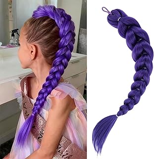 Getgal 24inch Purple Braids Ponytail Hair Extensions for Kids Costume | Pre Braiding Hair with Tie,Synthetic,Halloween Costumes for Girls,Perfect for Birthday&amp;Cosplay&amp;Party,Long Purple Wig