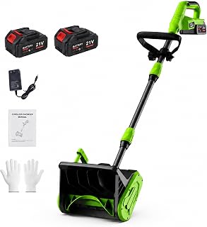 14" Cordless Snow Shovel w/ 2 Batteries, 830W Electric Snow Blower | Includes 2 batteries (50m run) & LED display. 830W motor throws snow 33ft via 3-way chute. Foldable 14" electric shovel.