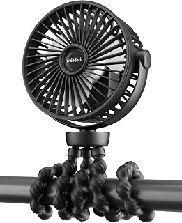 welodorir Portable Pram Fan Rechargeable Small Personal Mini USB Clip on Fan with Flexible Tripod 3 Speed 360° Rotate Handheld Desk Fans for Stroller Car Seat Crib Travel Outdoor (Black)