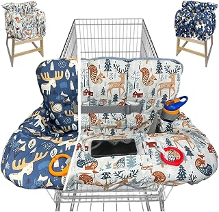 Shopping Cart Cover for Baby, Waterproof Grocery Cart &amp; High Chair Cover | 2-in-1, Soft Padded, Double-sided, Machine Washable, Universal Fit, Patented Safety Belt, Foldable, Full Coverage