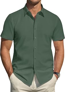 J.VER Men's Shirts Short Sleeve Stretch Stain Protection Casual Button Down Shirt Solid Color Formal Shirt