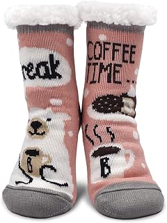 LOFIR Chaussettes Chaussons Femme Chaussettes Chaudes pour Hiver, Chaussons Antidérapants à la Maison Femme Fille Noël Modèle Épais, Bas Thermiques à Motif Animal, taille 35-41, 1 paire