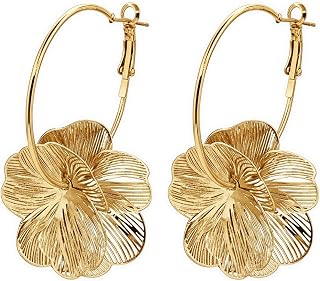 Flower Earrings for Women, Spring Summer Boho Gold Flower Floral Hoop Drop Dangle Statement Earrings Jewelry Gift for Her