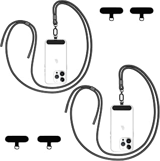 Qyoocom Crossbody Phone Lanyard for All Smartphones,Adjustable Nylon Neck Strap*2 with Patches*4, Phone Chain Practical and Stylish Black