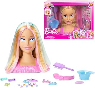 Barbie Doll Styling Head, Blonde Hair with 20+ Hair Styling Accessories | Including Star & Butterfly Color Change Hair Clips, JFG81