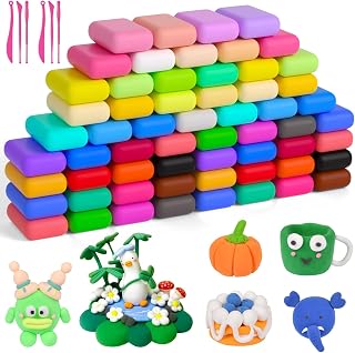 AUAUY Air Dry Clay, 60Pcs Ultra Light Modeling Clay with 6 Sculpting Tools | DIY Creative Magic Clay, No-Toxic Modeling Clay & Dough, Arts and Crafts Kits for Boys Girls, Best Gifts for Kids