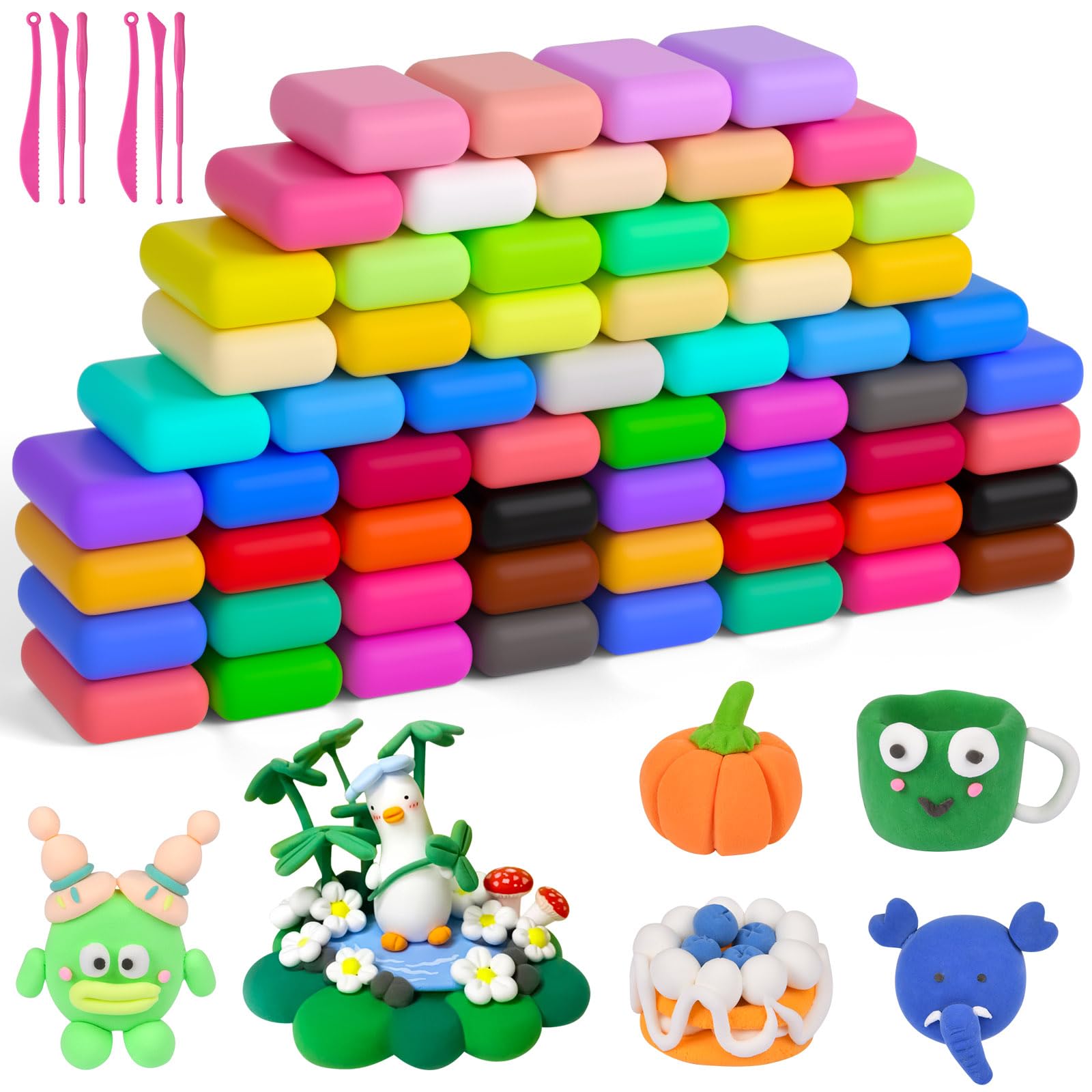 AUAUY Air Dry Clay, 60Pcs Ultra Light Modeling Clay with 6 Sculpting Tools | DIY