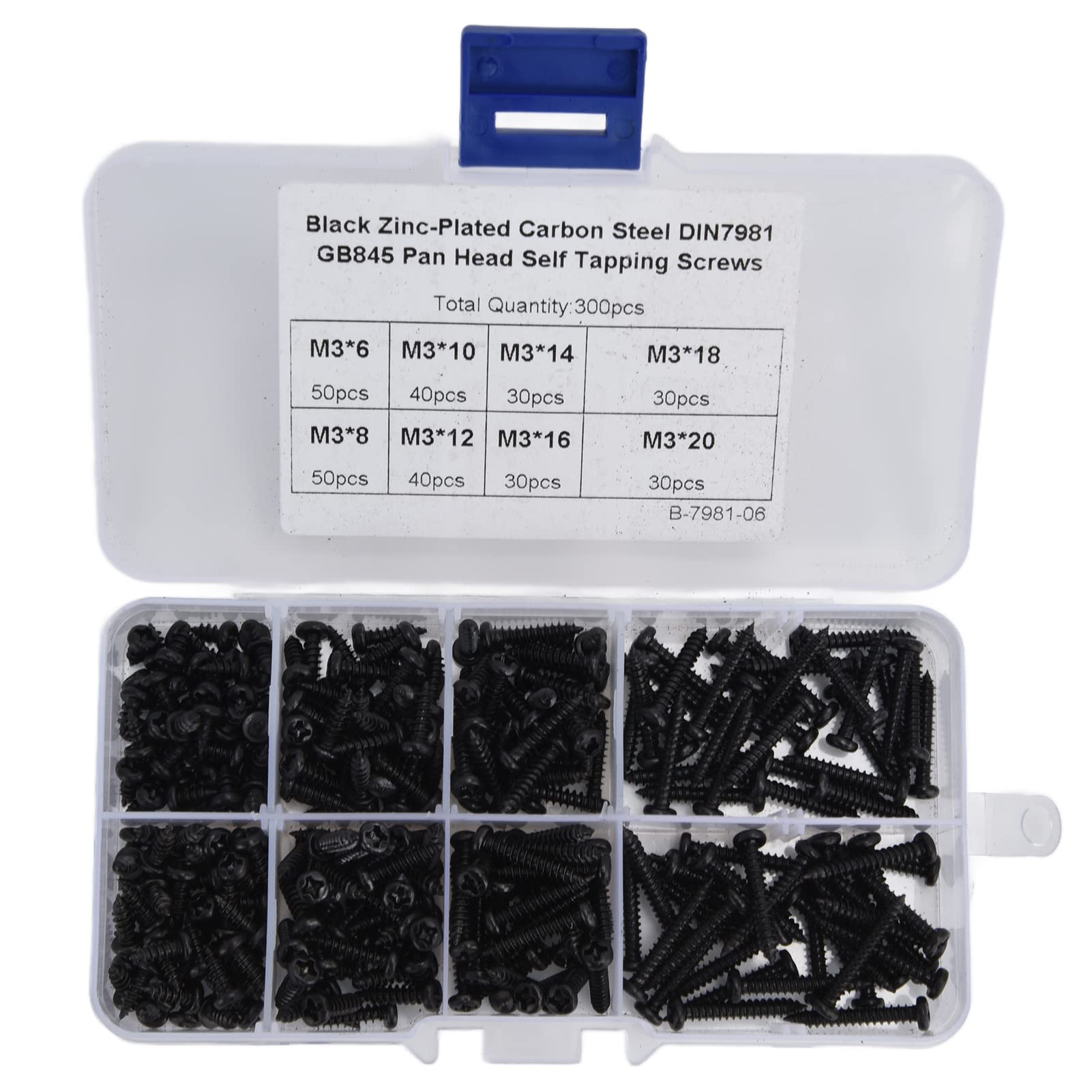 M3 Self Tapping Screws Carbon Steel Cross Pan Head Combination Screws Set of 300