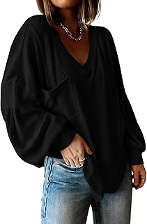 BTFBM Camicette a Maniche Lunghe da Donna alla Moda Autunno 2025 Casual con Scollo a V a Costine Camicette Pullover Top a Tunica alla Moda vestibilità Ampia