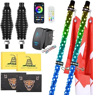 Ehaho 2 Pack 3FT Whip Lights, LED Whip Lights with Spring Base for UTV ATV | 366+ Colors Patterns, Music Sync, APP & Remote Control, IP67, DIY Mode, Rocker Switch, Timer Function, Battery Protection