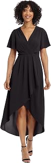 Maggy London Women's Women's Dresses Faux Wrap High-Low Dress with Pleat Details Event Occasion Date Guest of Wedding