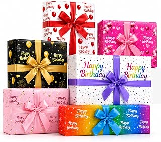 GIFLY Birthday Wrapping Paper 6 Sheets (70 × 50 cm) – Colourful Gift wrapping paper for Kids, Boys & Girls, Birthday Gift Wrapping Paper, Party Gift Wrap, Decorative Wrapping Paper for Celebrations