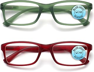 OPULIZE PEP Reading Blue Light Blocking Glasses for Women Men, Rectangular Frame with Anti-Glare Computer & Gaming Eyewear, UV & Eyestrain Protection, Matt Green Red +1(Pack of 2)