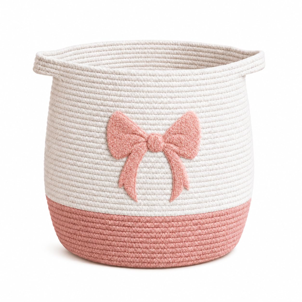Pink Bow Baby Laundry Basket, Cotton Rope Nursery Hamper with Handles | Cute bab