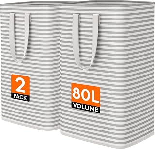 Lifewit 80L Large Laundry Baskets, Laundry Hampers Bags, 2 Pack, Grey | Freestanding, Waterproof, Collapsible Clothes Hamper with Reinforced Handles for Dorm, Laundry Room, Bedroom, Bathroom